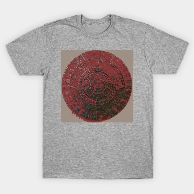 Mayan Calendar / Aztec Sun Stone, in red, from Mexico and Central America T-Shirt by djrunnels